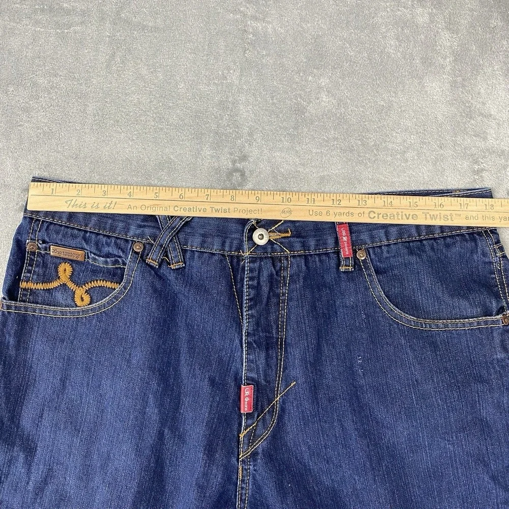 Vtg Lifted Research Group Jeans Mens 36x30.5 Blue Wolf Embroidered Y2K Baggy LRG